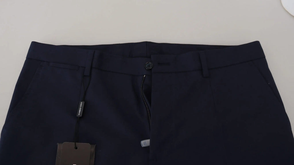 Pantalon chino slim bleu marine en lin coton dolce & gabbana avec coupe structurée et étiquette visible