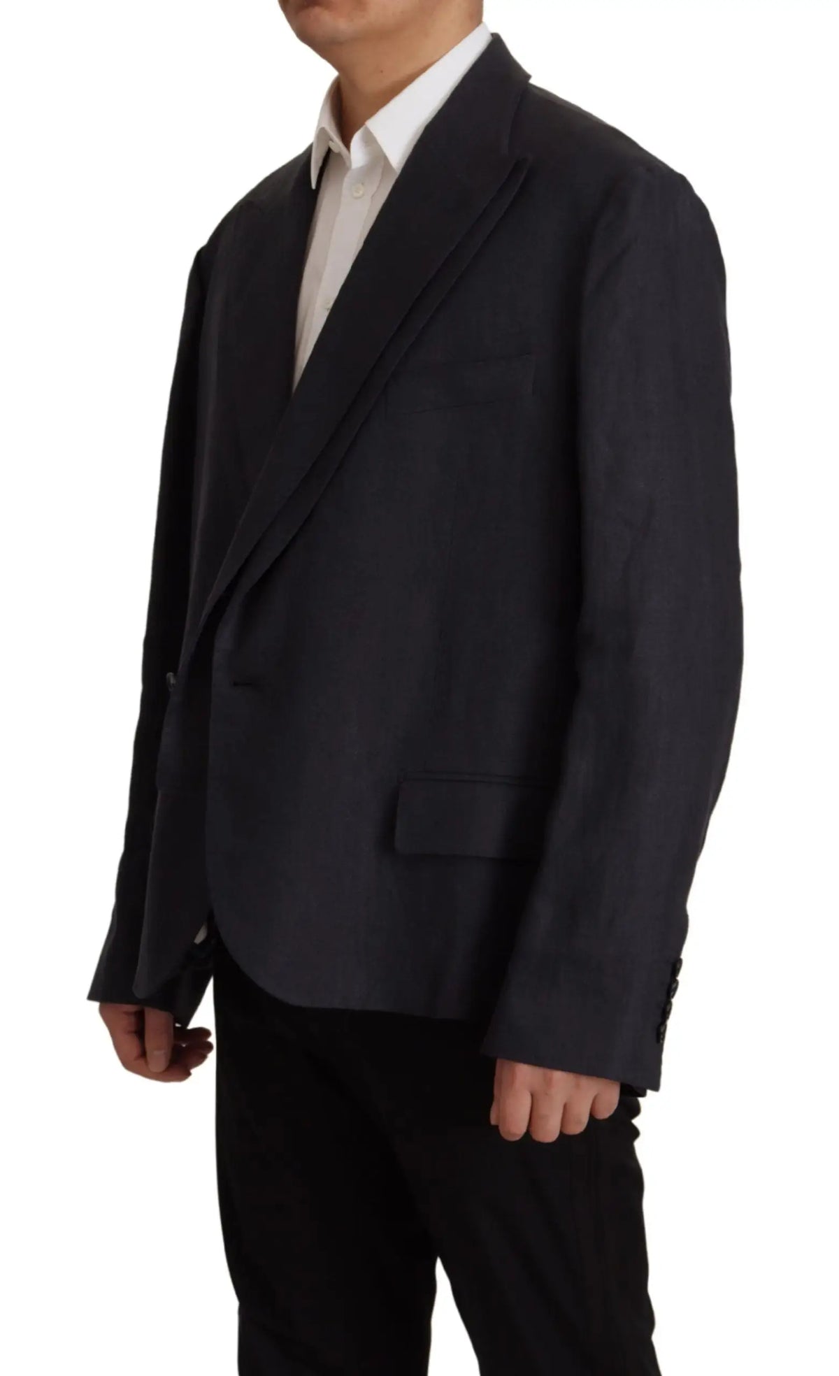 Blazer homme formel dolce gabbana bleu marine en lin avec coupe structurée et texture subtile col à revers crantés et poches à rabat