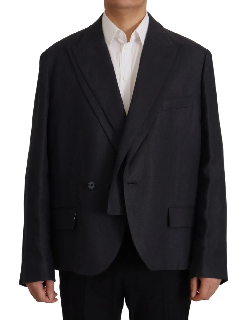 Dolce & Gabbana blazer homme noir double boutonnage en lin avec revers crantés et deux poches avant