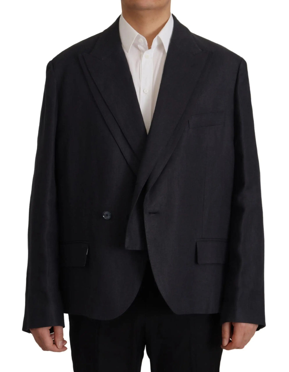 Dolce & Gabbana blazer homme noir double boutonnage en lin avec revers crantés et deux poches avant