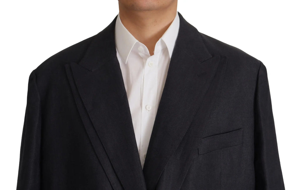 Blazer dolce & gabbana en lin bleu pour homme avec revers crantés noir porté sur chemise blanche élégante