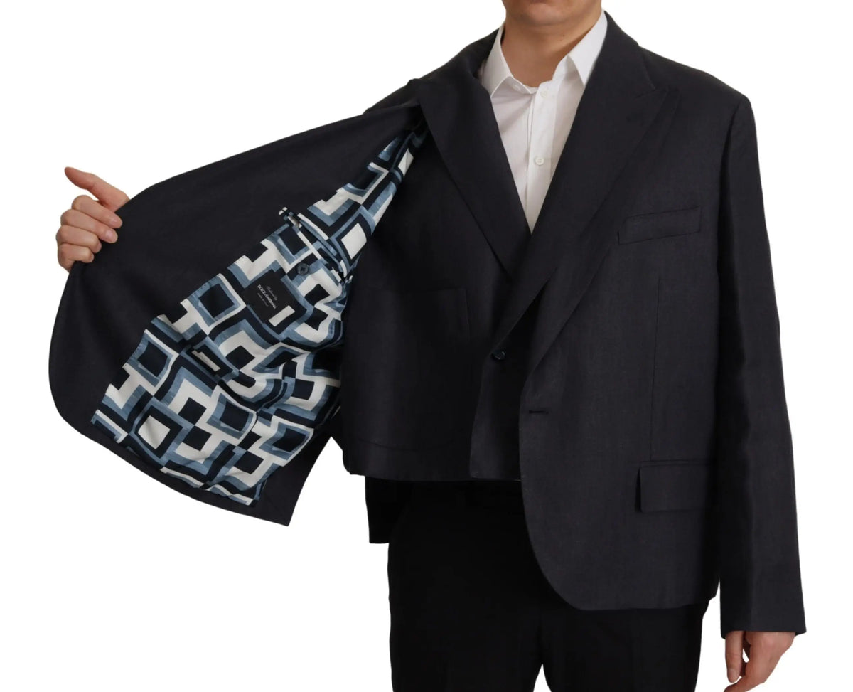 Blazer homme formel en lin bleu dolce & gabbana avec doublure géométrique bleue et blanche