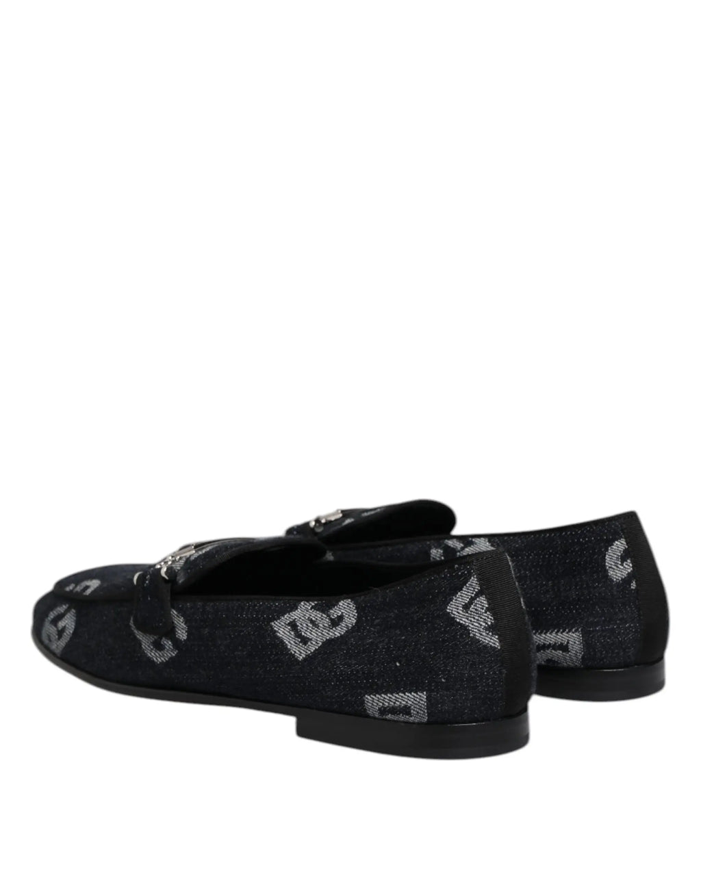 Dolce & gabbana mocassins noirs en coton avec motif logo argent discret pour tenue formelle