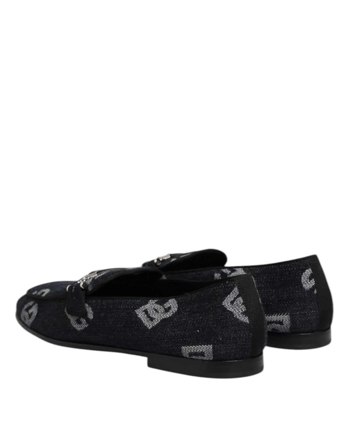 Dolce & gabbana mocassins noirs en coton avec motif logo argent discret pour tenue formelle