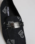 Dolce & gabbana mocassins en coton bleu avec plaque métallique argentée et motif texturé subtil pour tenue formelle