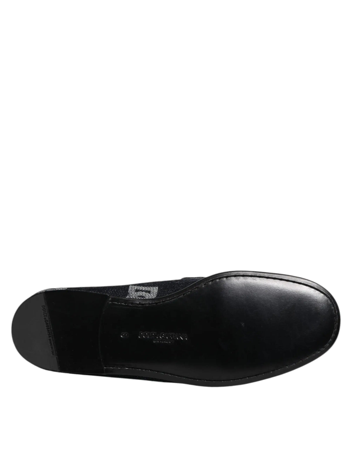 Dolce & gabbana blue logo cotton loafers black leather with polished finish and subtle branding on the heel back view