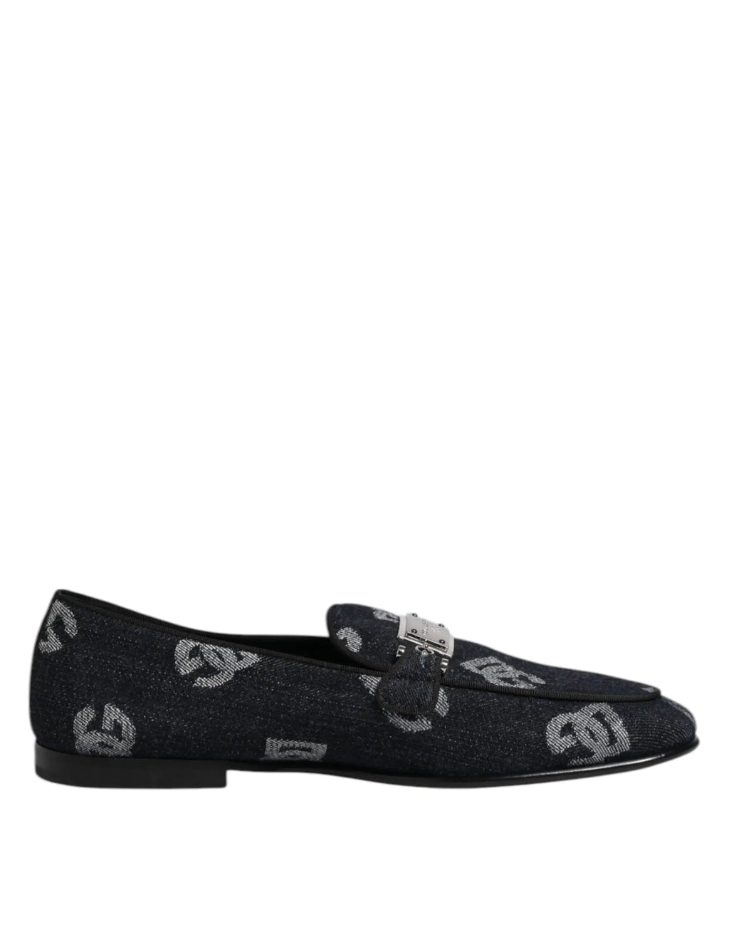 Loafer noir en coton dolce & gabbana avec logo cc argenté et boucle métallique pour tenue formelle