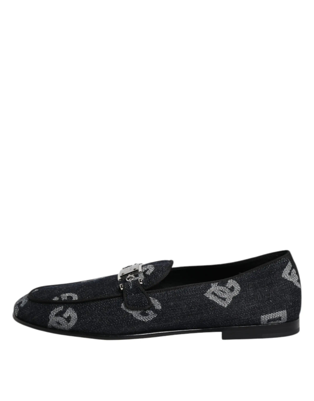 Dolce & gabbana loafers noirs en coton avec motif logo argent répété et boucle métallique chaussures formelles