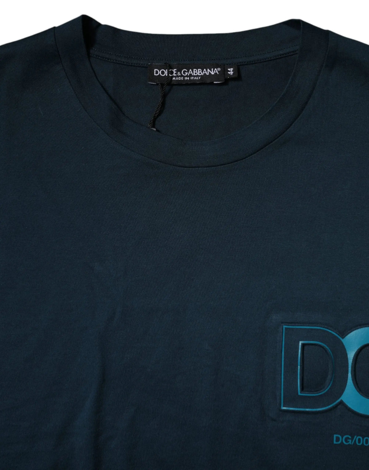 T-shirt dolce & gabbana bleu marine à manches courtes avec logo dg brodé en vert sarcelle sur la poitrine