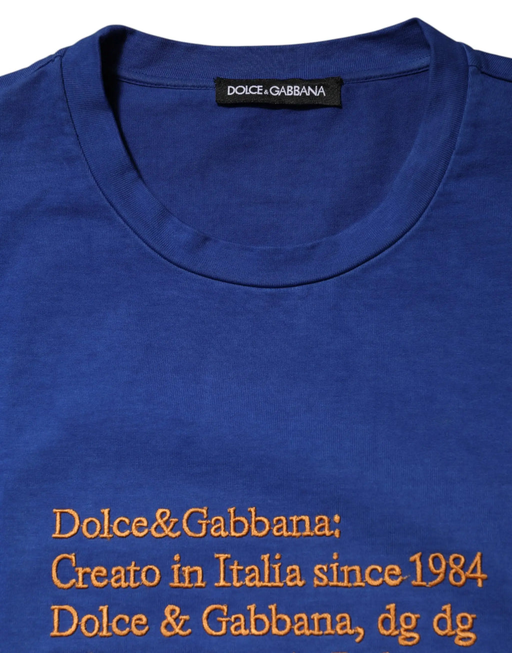 T-shirt dolce & gabbana bleu royal en coton avec broderie dorée du logo et texte signature