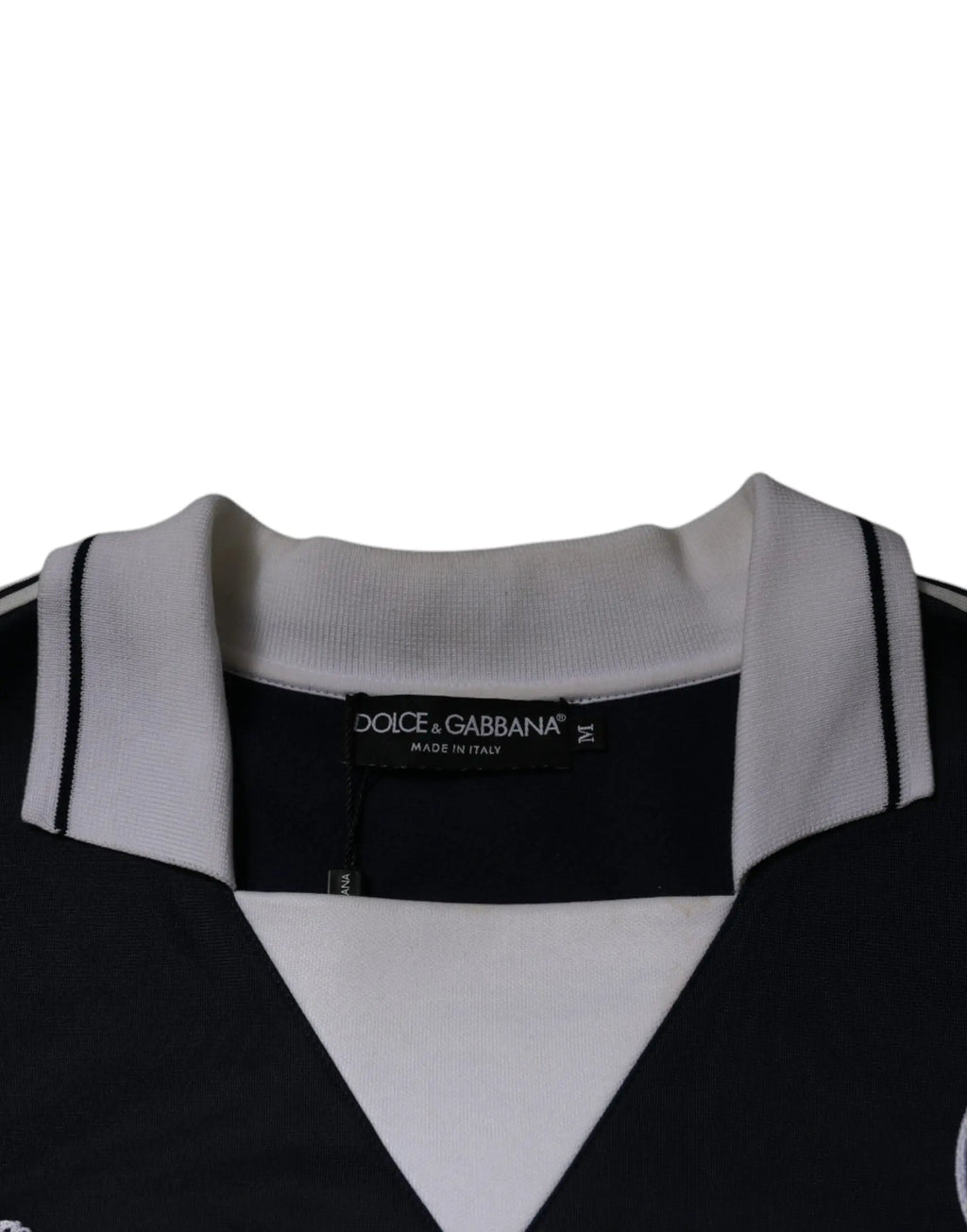 Pull noir et blanc dolce gabbana avec col côtelé et bordure noire contraste en jersey avec logo bleu