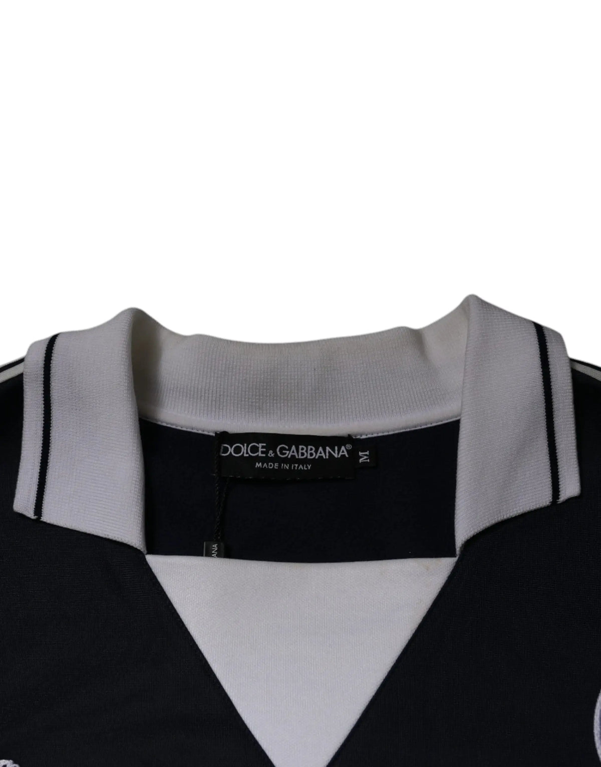 Pull noir et blanc dolce gabbana avec col côtelé et bordure noire contraste en jersey avec logo bleu