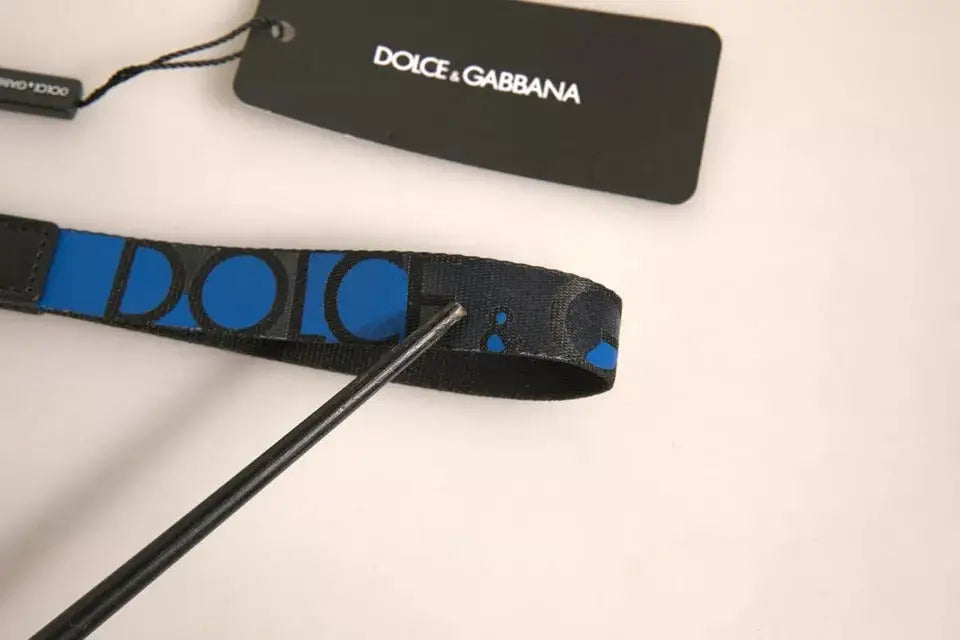 Dolce & gabbana porte-clés bleu avec sangle noire et bleue en polyester et attaches en laiton argenté avec logo bold