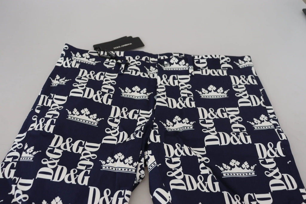 Bleu marine dolce & gabbana shorts en coton avec imprimé logo d&g blanc audacieux et motif couronne