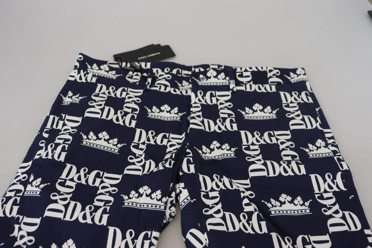 Bleu marine dolce & gabbana shorts en coton avec imprimé logo d&g blanc audacieux et motif couronne