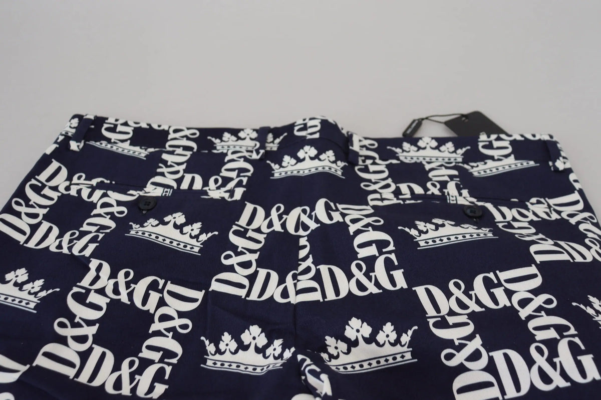 Shorts chinos en coton bleu dolce & gabbana avec imprimé logo blanc et couronne audacieuse