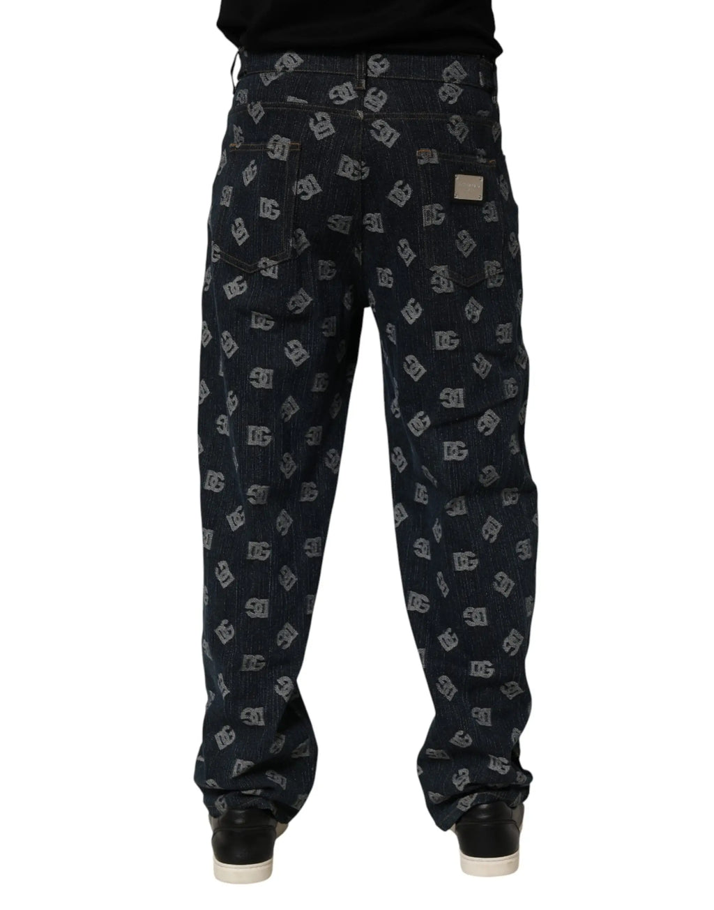 Jean droit en denim bleu dolce & gabbana pour homme avec logo dc gris répété sur tissu en denim foncé