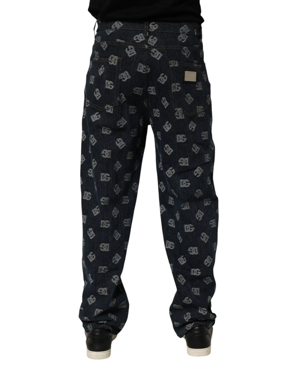 Jean droit en denim bleu dolce & gabbana pour homme avec logo dc gris répété sur tissu en denim foncé