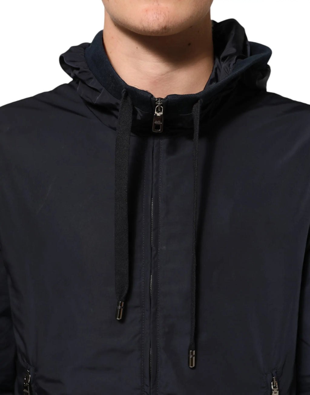 Veste noire à capuche dolce & gabbana avec fermeture éclair intégrale et cordons ajustables style bomber