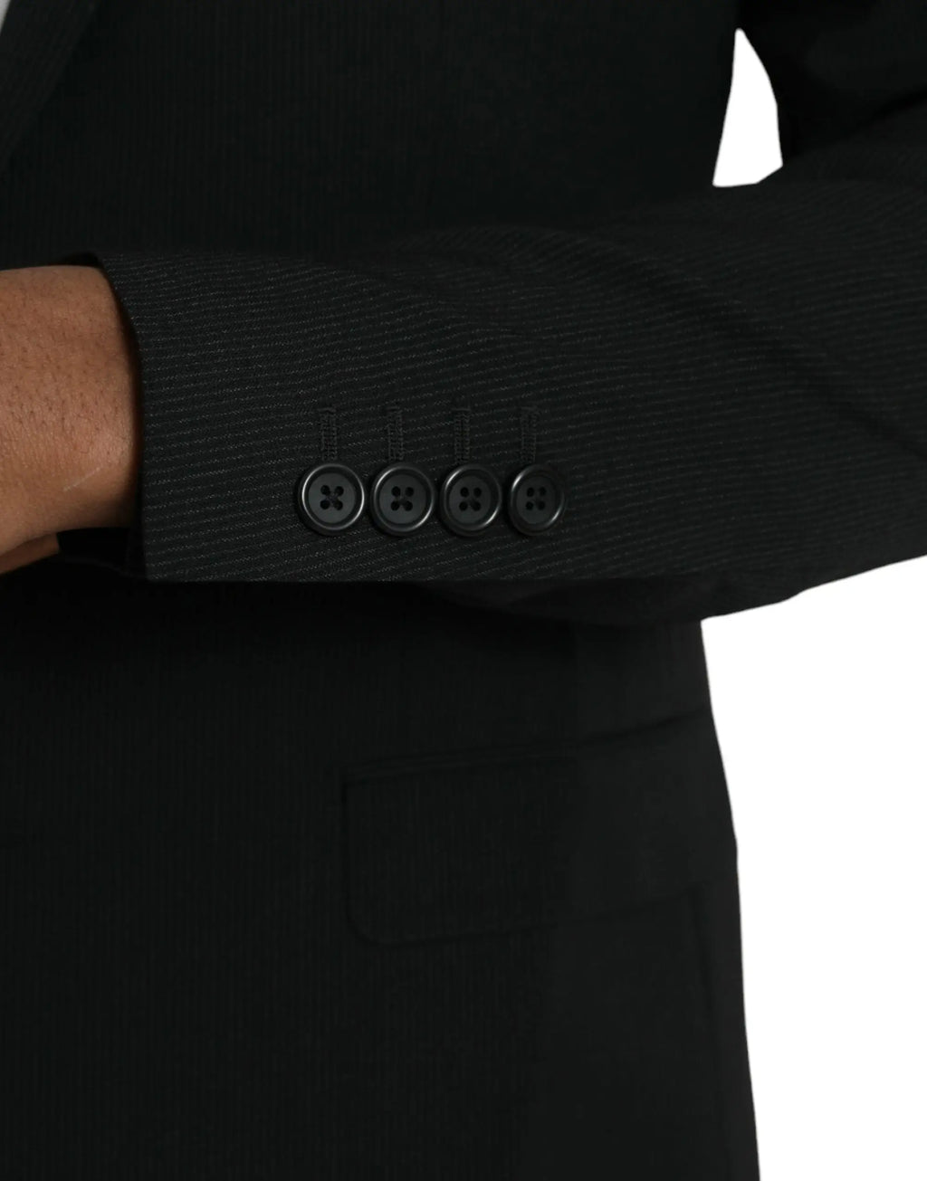 Manche de veste blazer dolce & gabbana blue martini en tissu texturé noir avec quatre boutons assortis