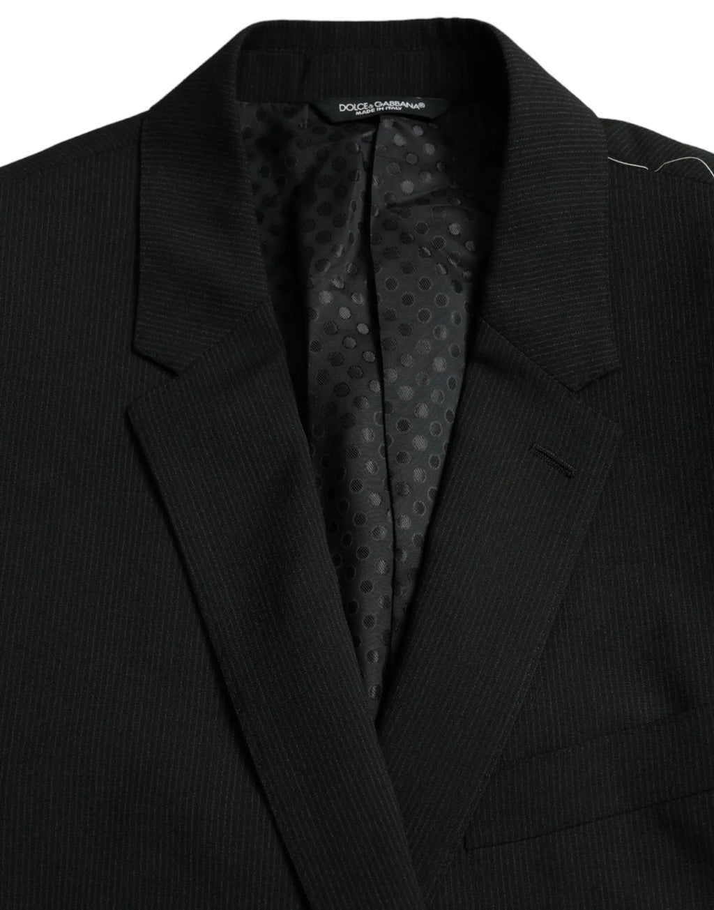 Dolce & Gabbana blue martini blazer noir à rayures fines avec tissage texturé et doublure à pois gris foncé