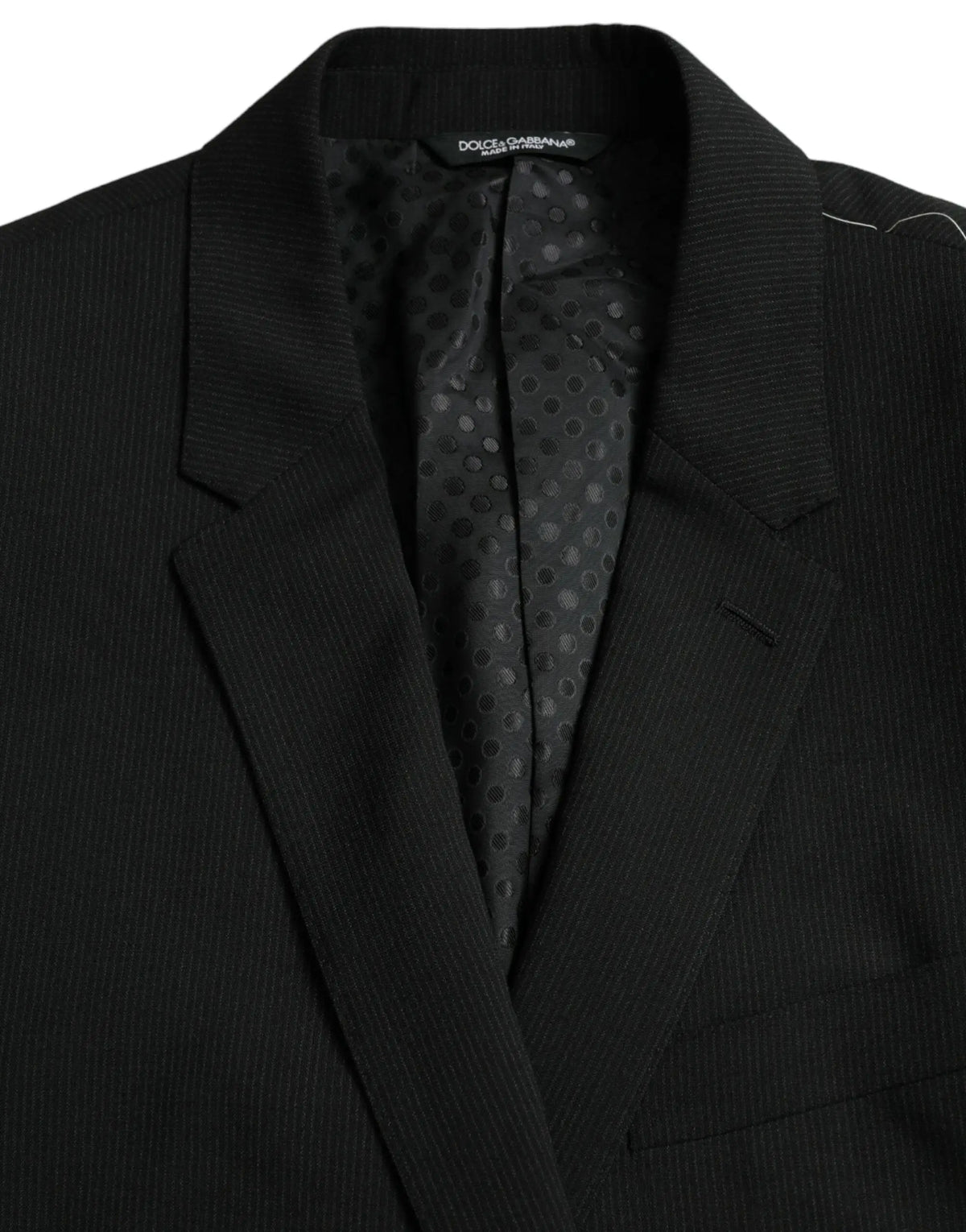 Dolce & Gabbana blue martini blazer noir à rayures fines avec tissage texturé et doublure à pois gris foncé