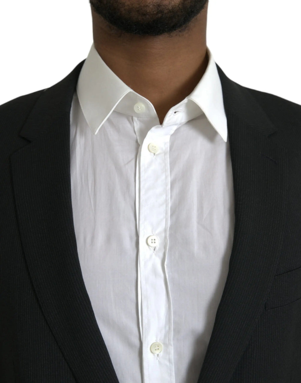 Dolce & gabbana blazer bleu martini en laine avec col châle et chemise blanche classique sous la veste