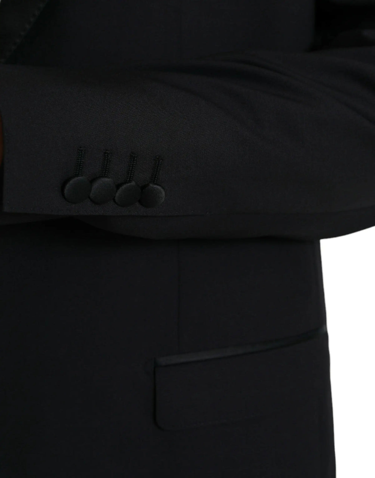 Veste costume noire dolce gabbana avec quatre boutons sombres assortis sur la manche