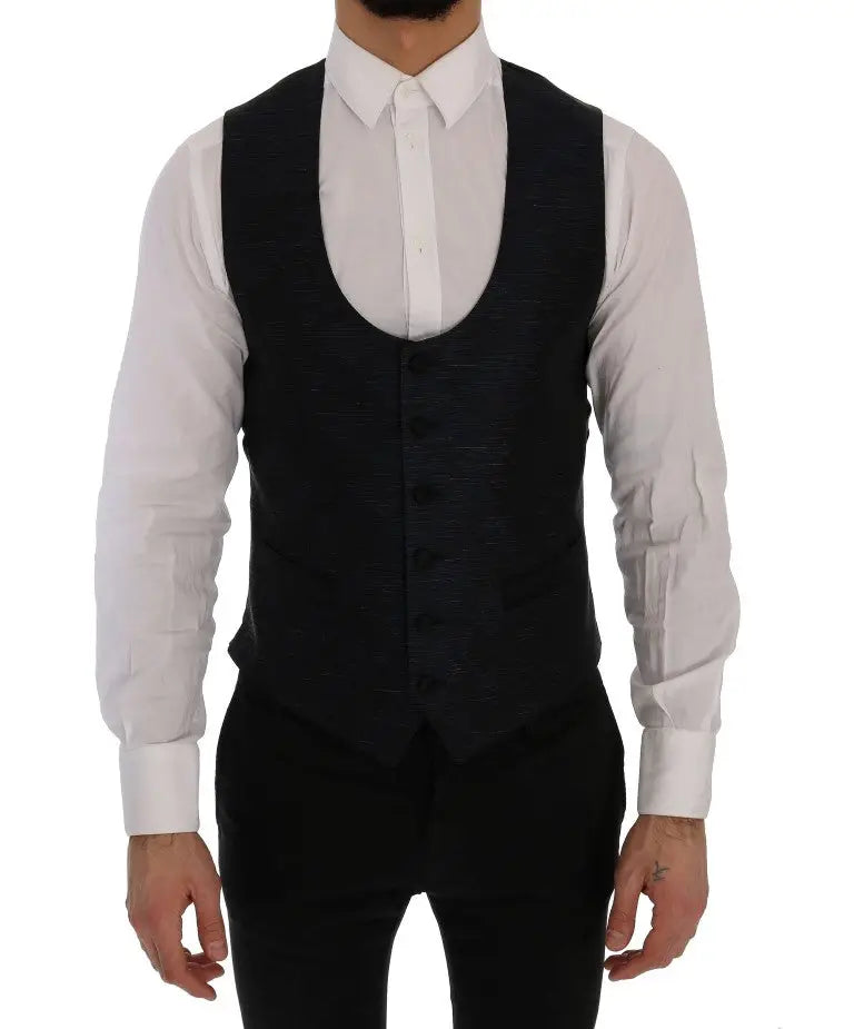 Dolce & Gabbana gilet en laine noire texturée à cinq boutons foncés avec coupe classique ajustée