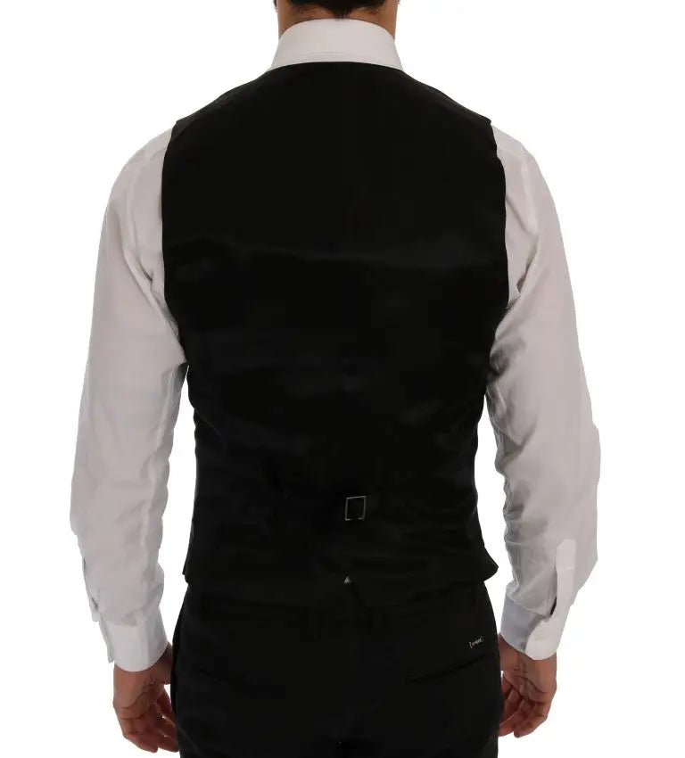 Dolce & Gabbana blue martini slim 2 piece blazer avec un gilet noir en satin à léger éclat et boucle argentée