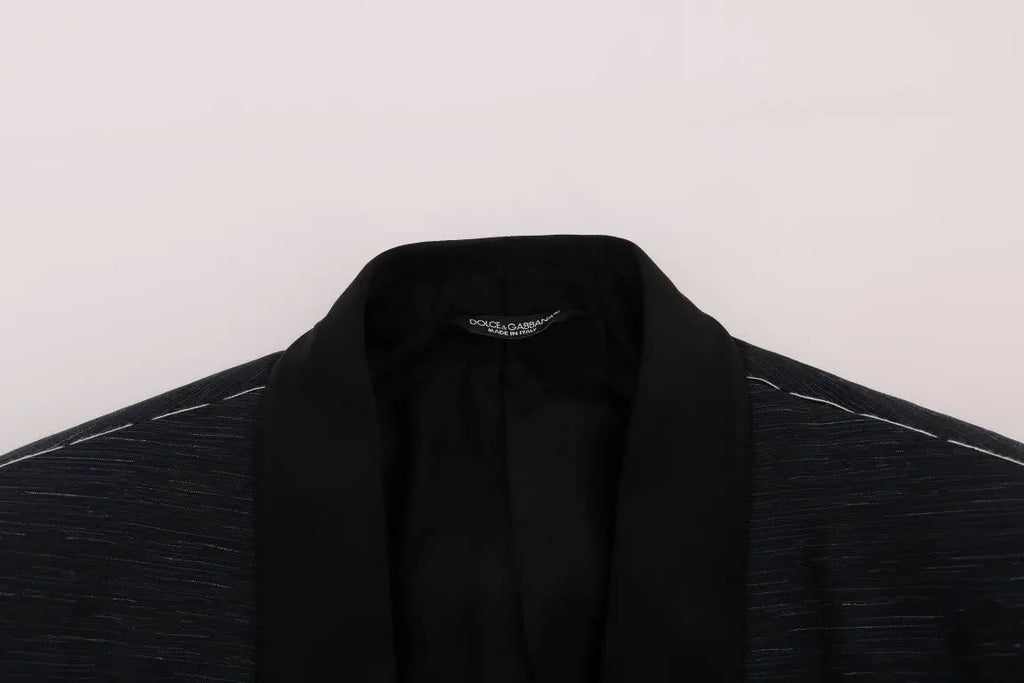 Blazer dolce & gabbana bleu martini slim 2 pièces noir avec texture rayée subtile et coutures blanches contrastantes sur les revers