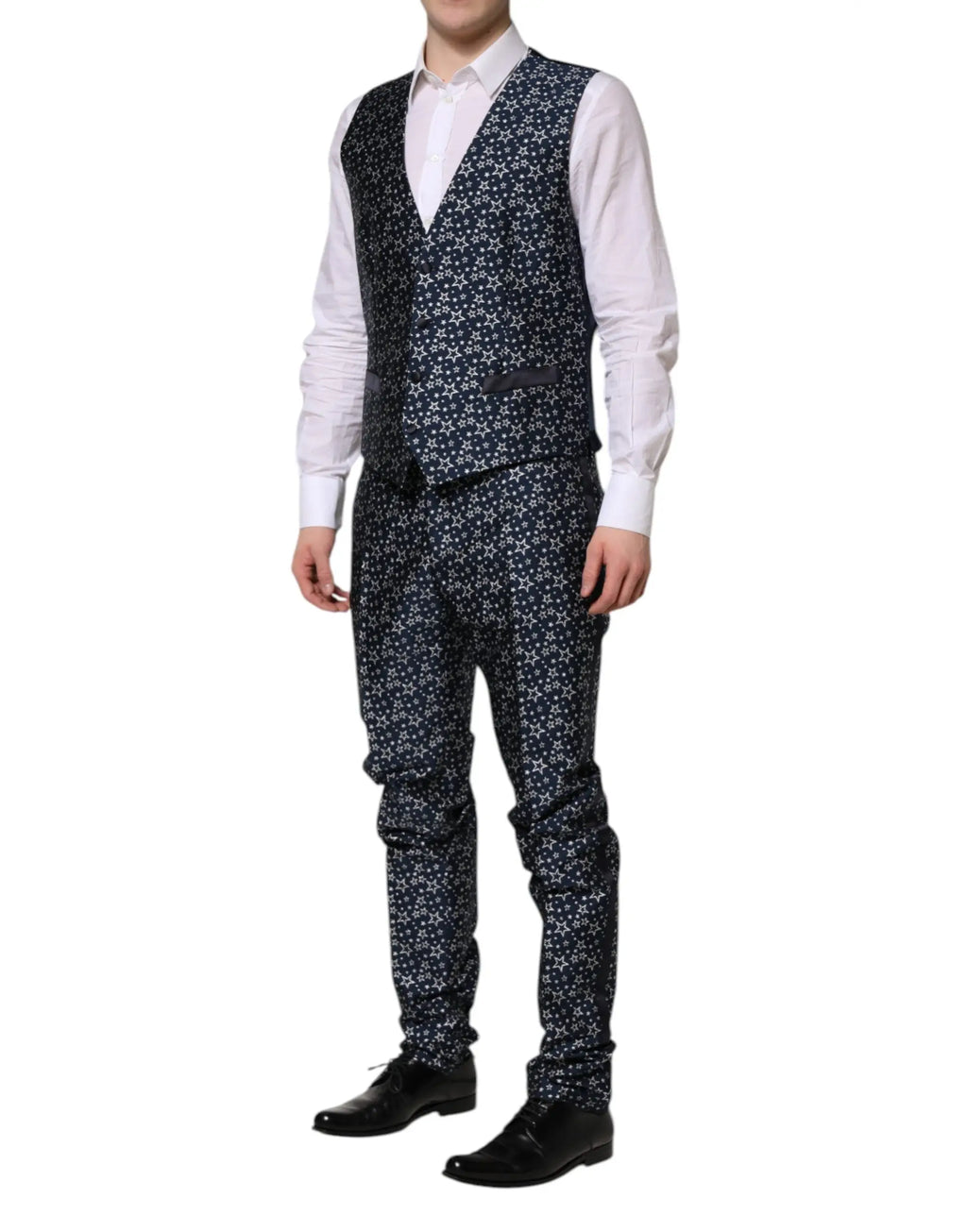 Costume trois pièces dolce & gabbana bleu martini en jacquard marine à motifs floraux blancs avec gilet assorti