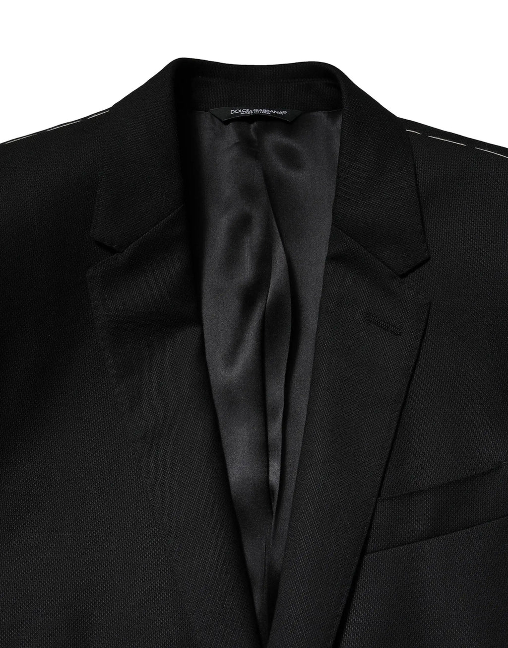 Veste de costume noire dolce & gabbana en laine blue martini avec tissage texturé subtil et intérieur en satin