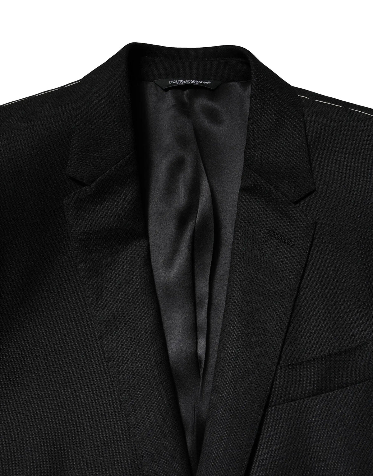 Veste de costume noire dolce & gabbana en laine blue martini avec tissage texturé subtil et intérieur en satin