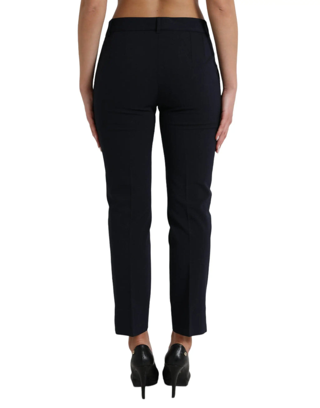 Pantalon dolce & gabbana bleu taille moyenne coupe fuselée cropped en tissu avec plis subtils au dos côté arrière
