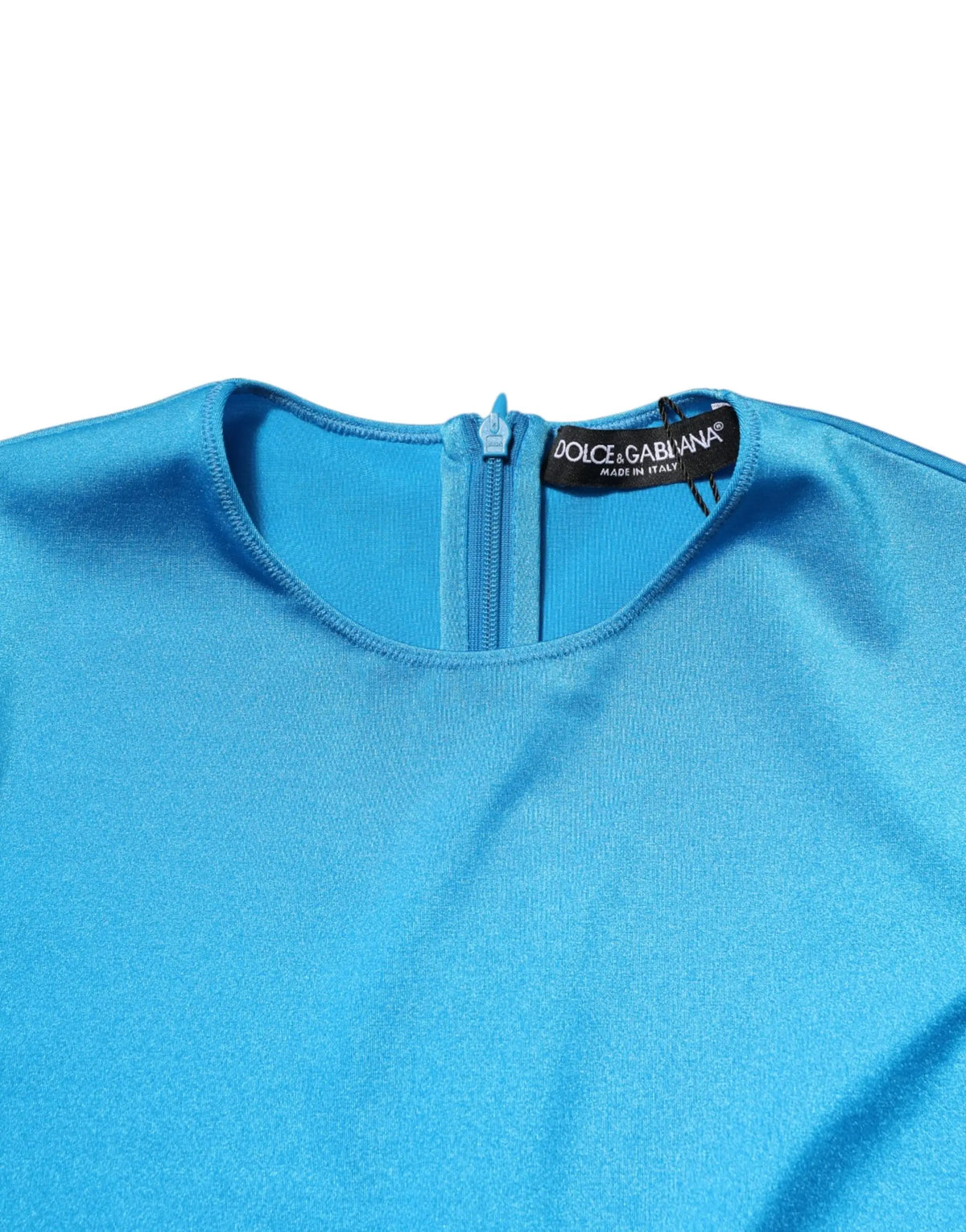 Robe moulante dolce & gabbana bleu vif en nylon avec finition satinée et fermeture éclair centrale au niveau du col