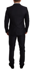 Dolce & gabbana blue pattern martini slim fit costume deux pièces noir avec coupe classique et texture subtile