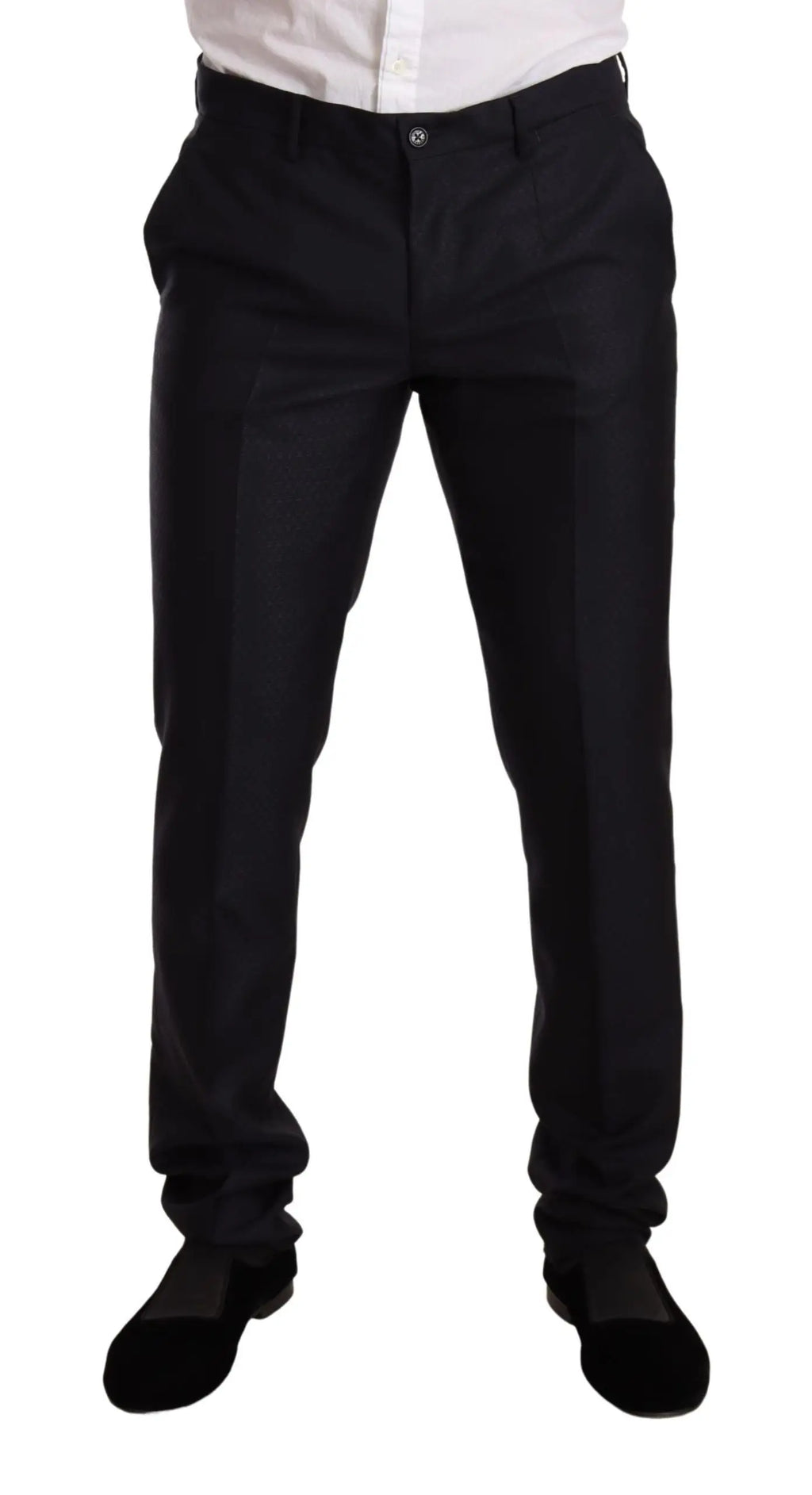 Pantalon formel noir dolce gabbana à coupe droite élégante avec plis subtils devant du costume bleu martini slim fit