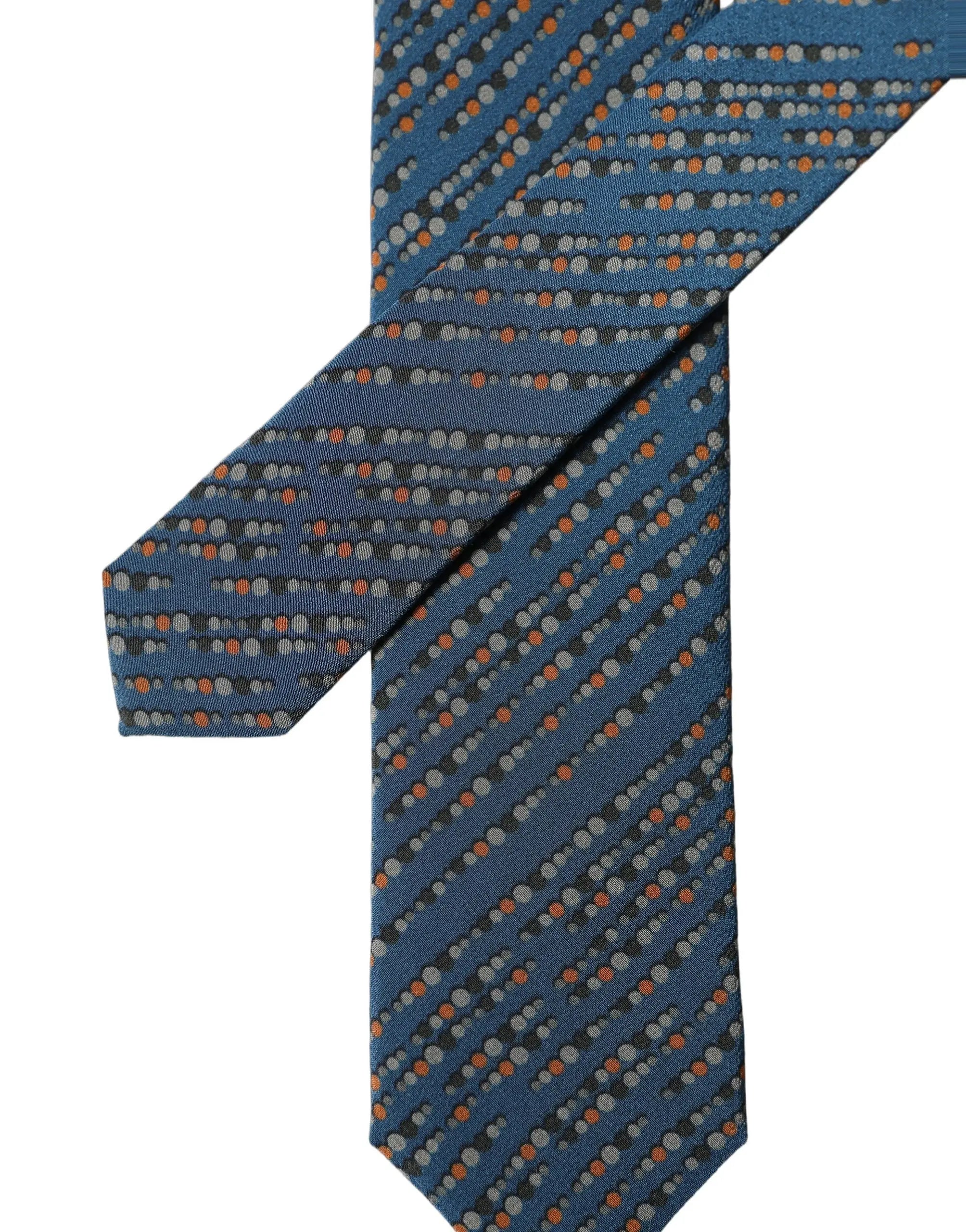 Cravate ajustable pour homme dolce & gabbana en soie bleu marine avec rayures diagonales et petits points orange gris noir