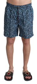 Short de bain dolce & gabbana bleu à motifs avec taille élastique et cordon, design noir et blanc complexe