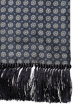 Écharpe foulard dolce & gabbana bleu en soie avec motif géométrique vert et crème et franges noires