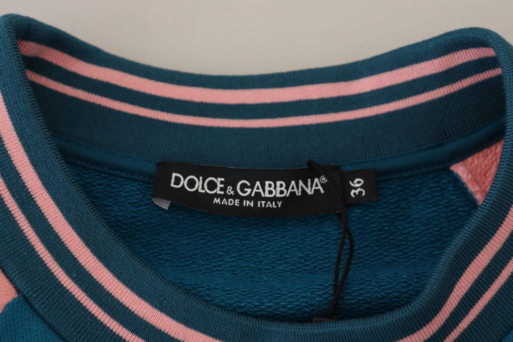 Pull tricoté dolce & gabbana rayé bleu et rose avec sequins et cristaux pour femme