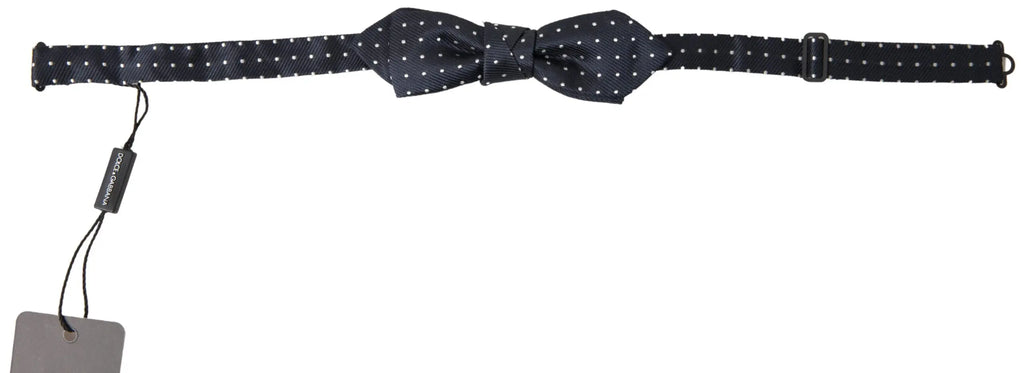Dolce & gabbana noeud papillon bleu en soie à pois ajustable pour homme avec boucle noire à pois blancs