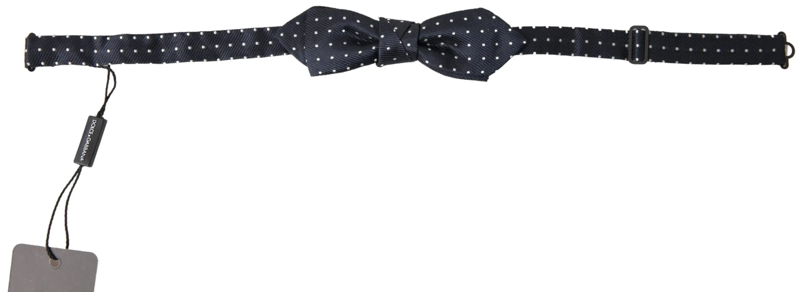 Dolce & gabbana noeud papillon bleu en soie à pois ajustable pour homme avec boucle noire à pois blancs