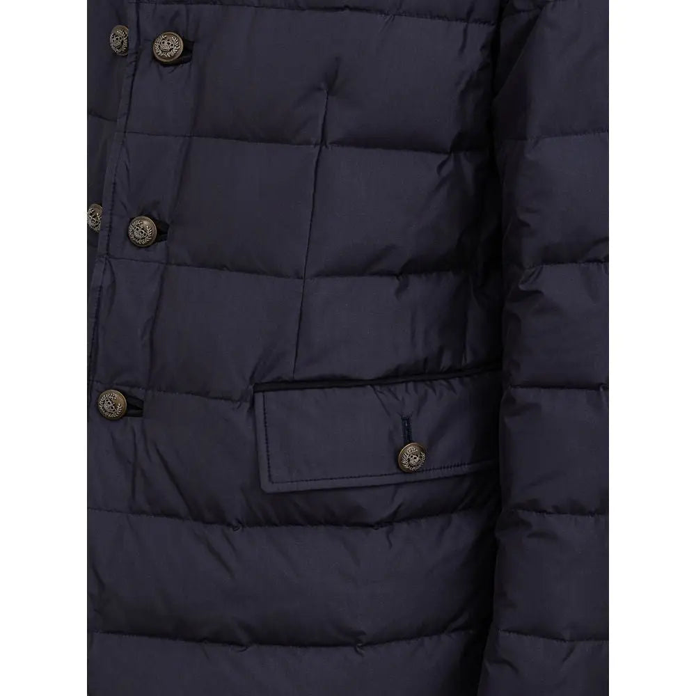 Manteau matelassé bleu marine dolce gabbana en polyester avec boutons métalliques ornés