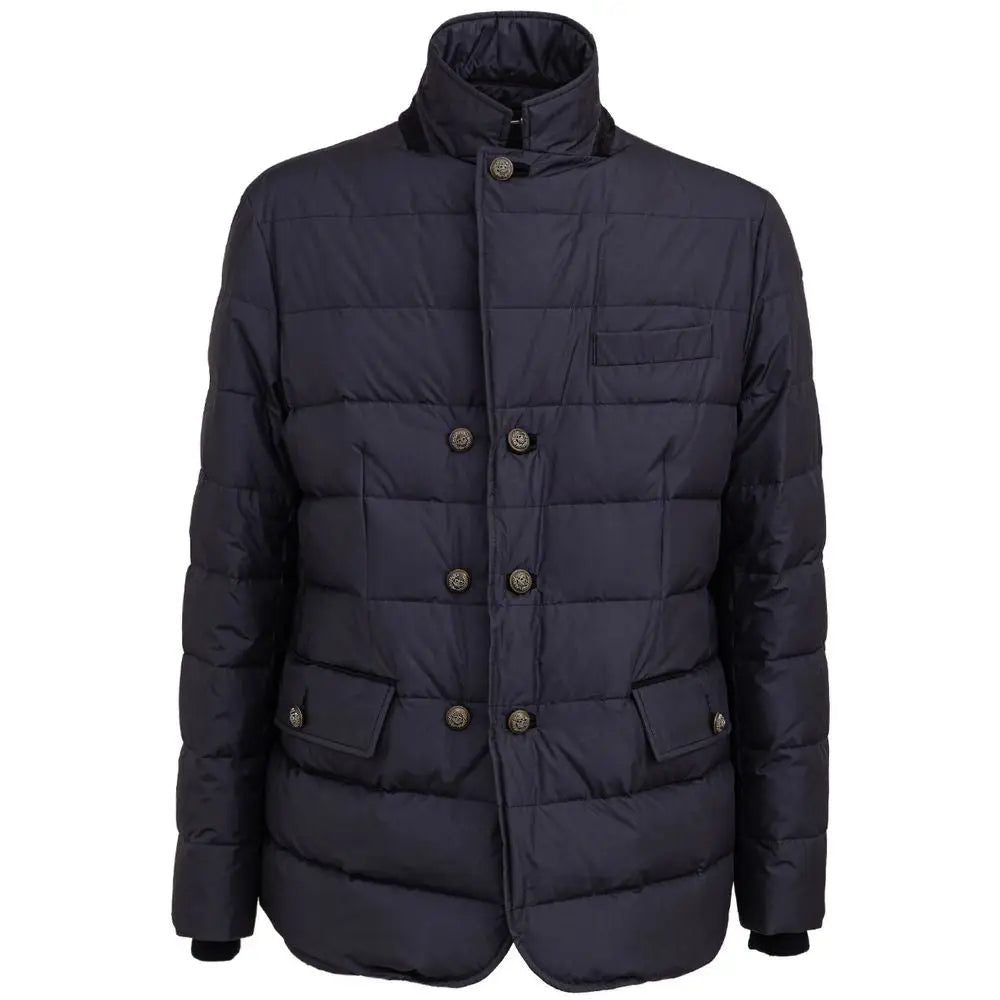 Veste matelassée bleu marine dolce & gabbana en polyester avec col montant et boutons argentés
