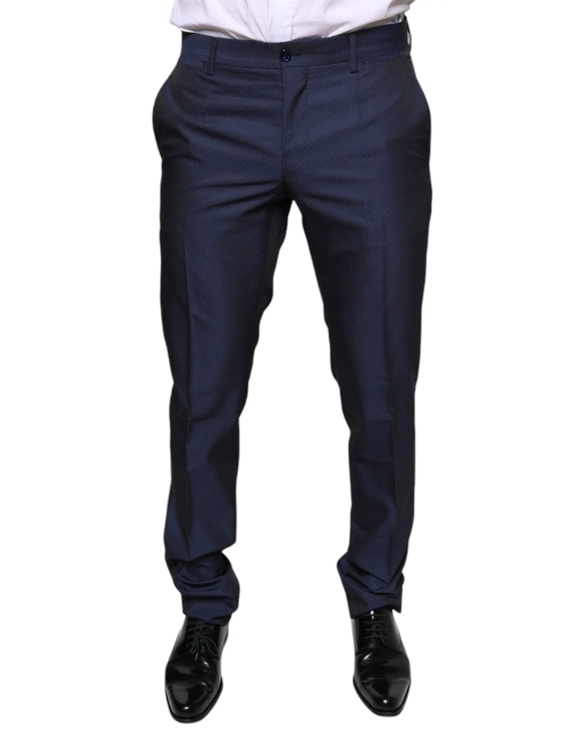 Pantalon de smoking formel dolce & gabbana bleu en polyester avec coupe ajustée et texture subtile