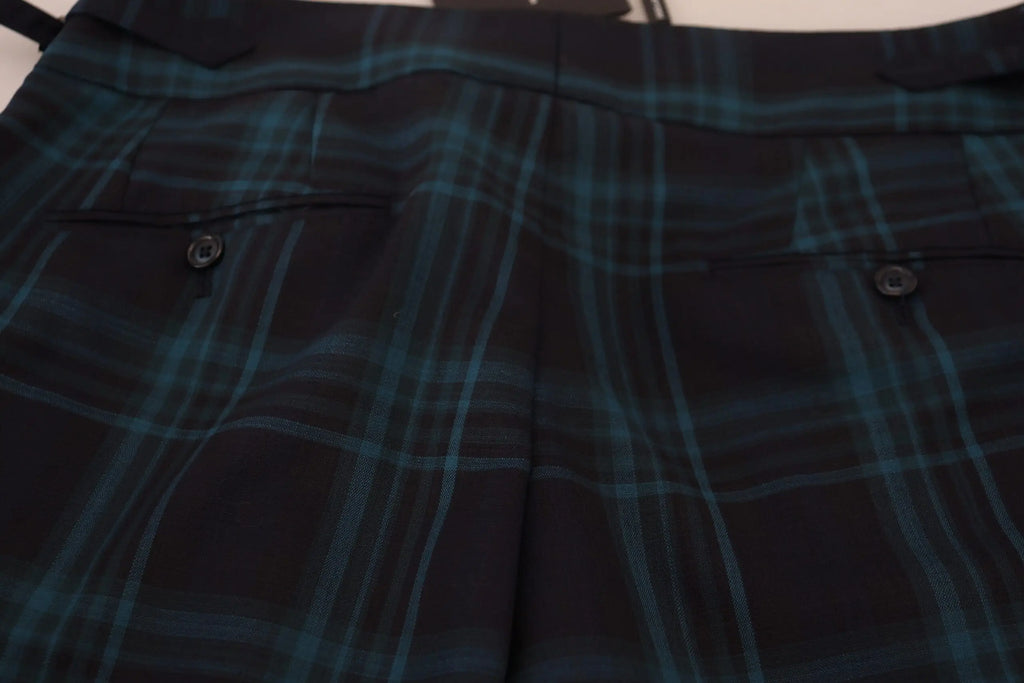 Jupe plissée à carreaux bleu foncé et sarcelle avec boutons noirs dolce gabbana en laine