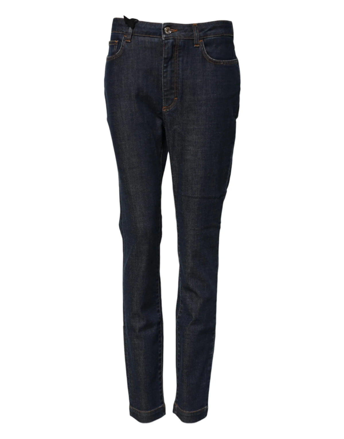 Jeans en denim bleu indigo dolce & gabbana blue queen patch audrey taille mi-haute coupe droite classique avec légère décoloration aux cuisses