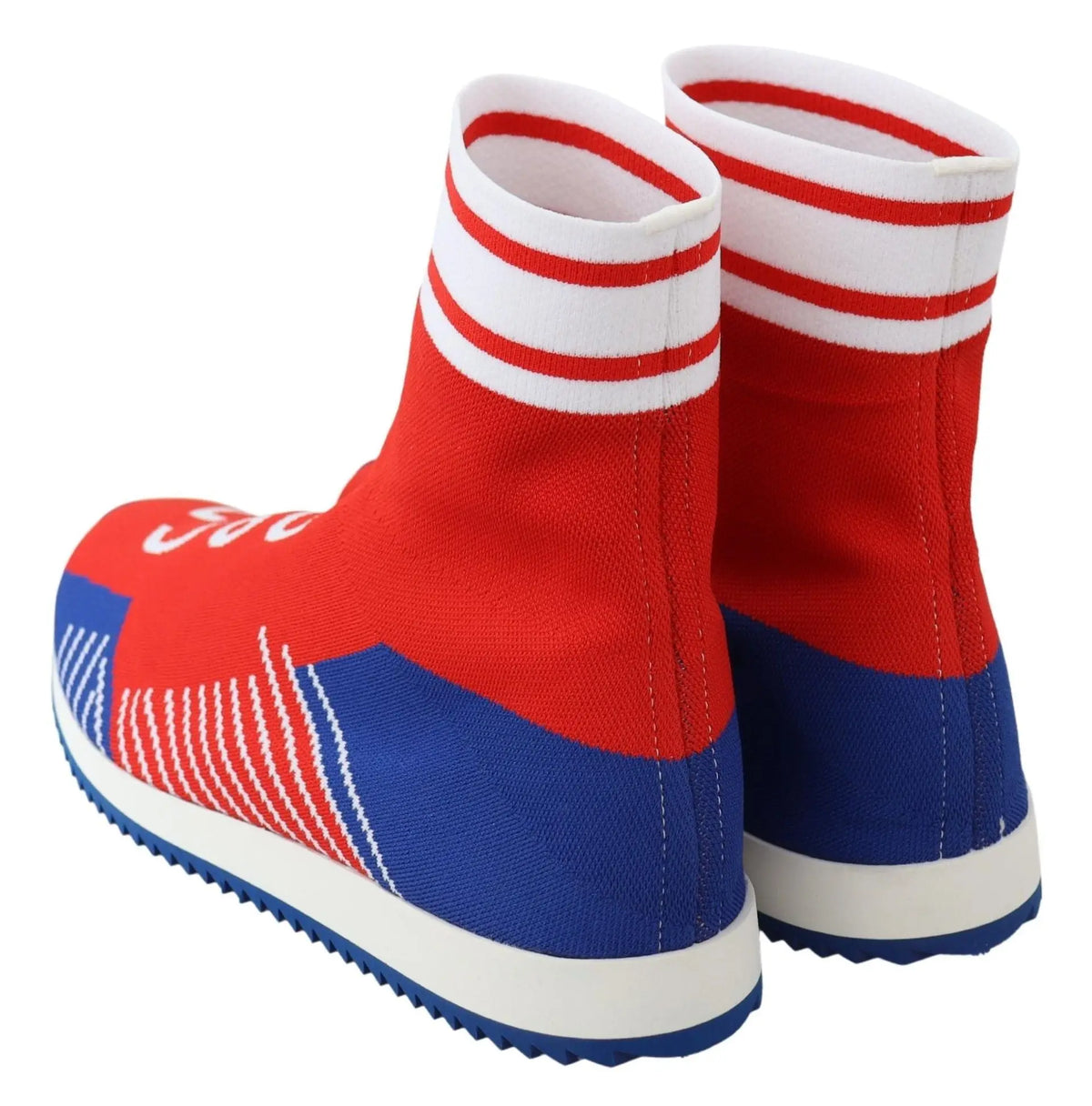 Bottines en maille rouges et bleues dolce gabbana avec rayures blanches au col style sneakers socquettes